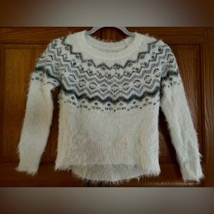 Justice Cozy Fuzzy White w/ Grey & Lurex FairIsle Pattern Sweater Girls Size 8
